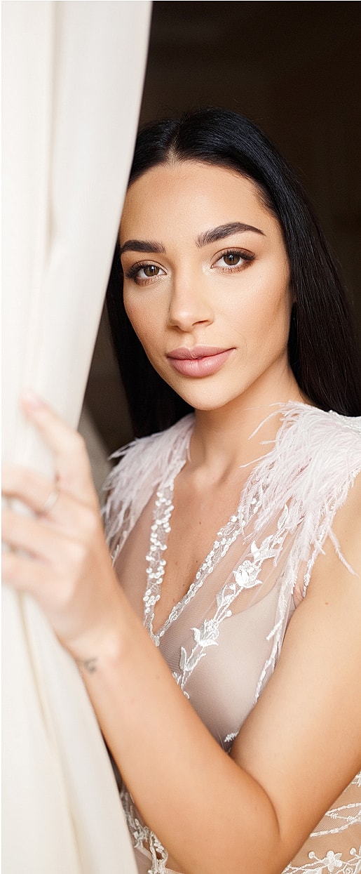 Close-up of a woman with natural makeup.
