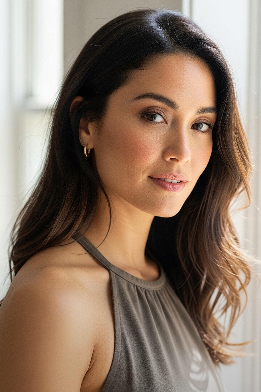 Close-up of a woman with natural makeup.